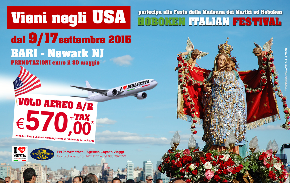 Volo aereo per gli U.S.A. festa della Madonna dei Martiri ad Hoboken