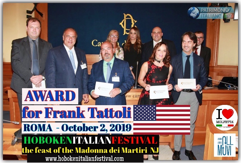 Consegnato a Frank Tattoli award, a Roma, come ambasciatore dell ' italianita'