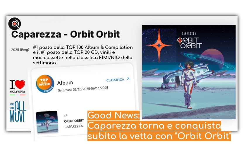 Good News: Caparezza torna e conquista subito la vetta con Orbit Orbit