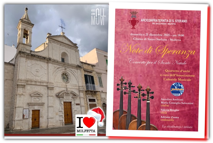 A Molfetta: Note di Speranza, il concerto di Natale nella Chiesa di Santo Stefano
