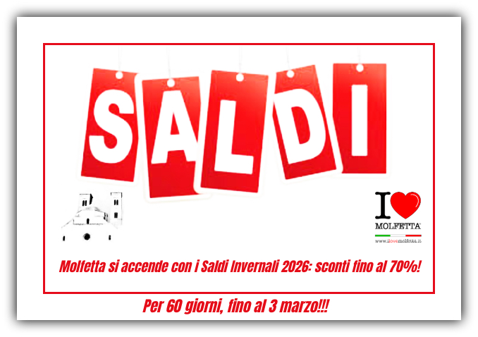 Molfetta si accende con i Saldi Invernali 2026: sconti fino al 70 per cento