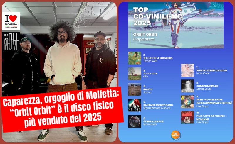 Caparezza, orgoglio di Molfetta: Orbit Orbit e' il disco fisico pi&ugrave; venduto del 2025