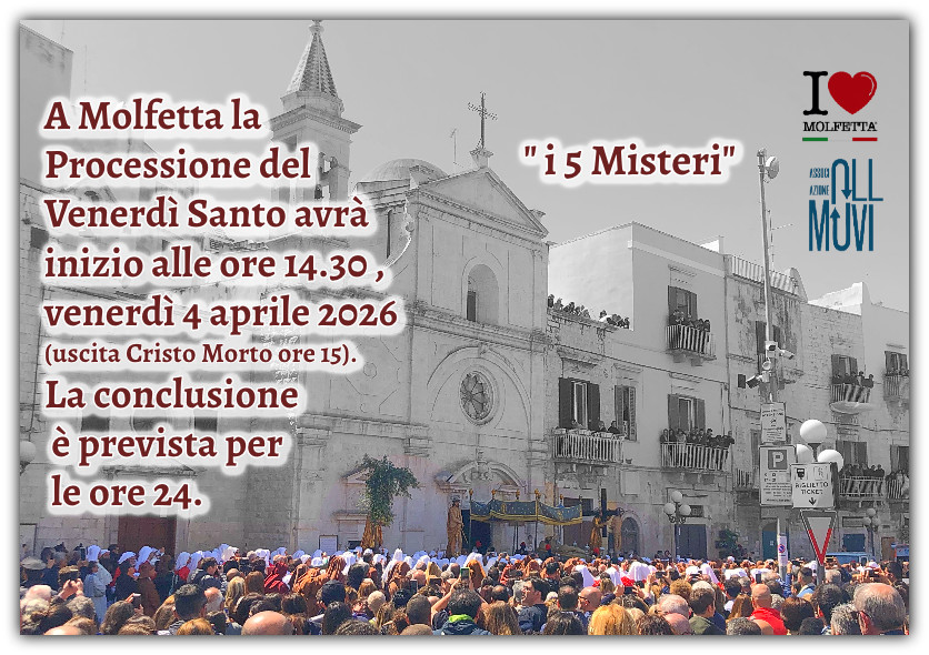 A Molfetta Processione del Venerdi' Santo inizia nel promeriggio dalle ore 14:30