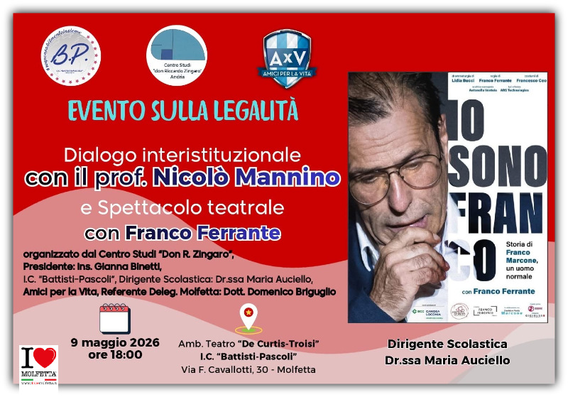 A Molfetta il dialogo interistituzionale e lo spettacolo teatrale: Io sono Franco