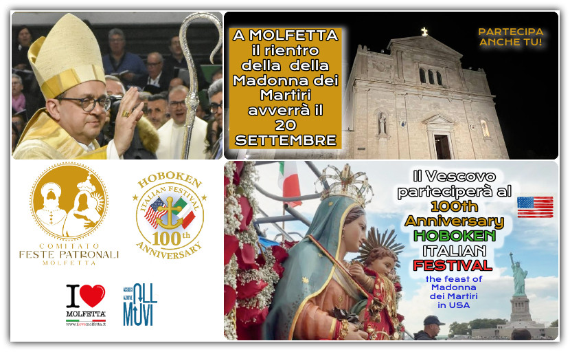 A Molfetta rinviato al 20 settembre il rientro in Basilica della Madonna dei Martiri, si vola ad Hoboken 