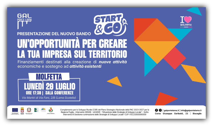 A Molfetta presentazione pubblica del bando Start&Go A Molfetta presentazione pubblica del bando Start&Go