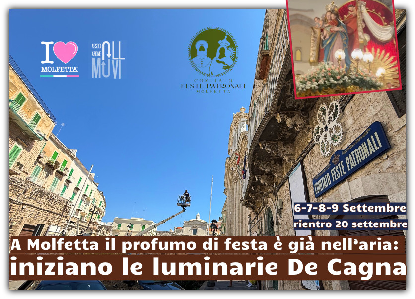 A Molfetta il profumo di festa patronale: inizia il montaggio delle luminarie De Cagna