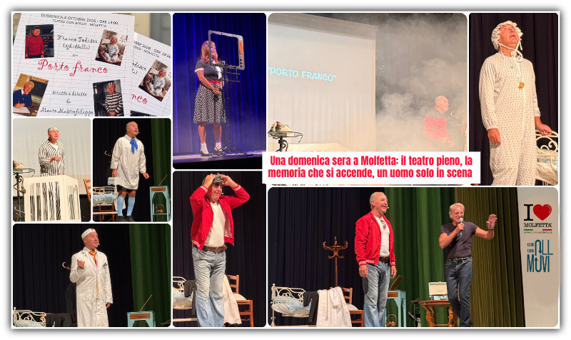Una domenica sera a Molfetta: il teatro pieno, la memoria che si accende, un uomo solo in scena.
