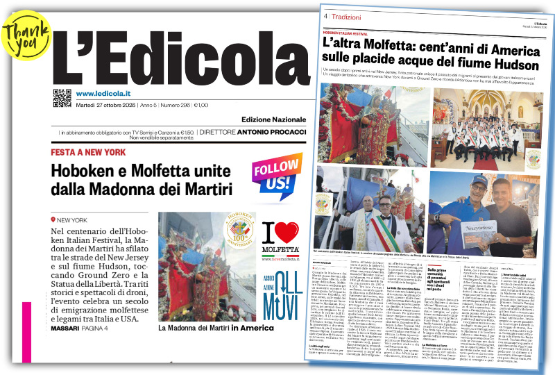 Oggi si racconta la Madonna dei Martiri ad Hoboken, in USA, sul quotidiano nazionale L' Edicola Oggi si racconta la Madonna dei Martiri ad Hoboken, in USA, sul quotidiano nazionale L' Edicola