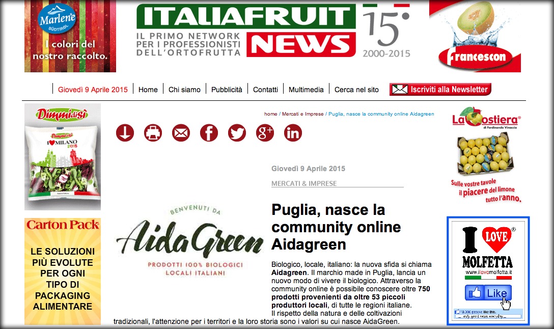 Puglia, nasce la community online Aidagreen