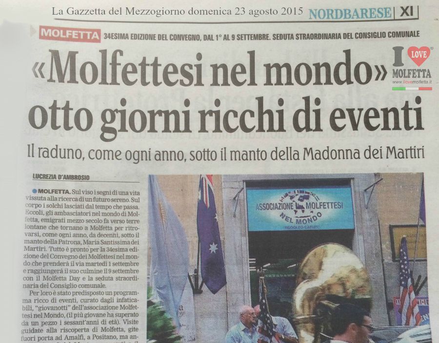 Molfettesi nel mondo: 8 giorni ricchi di eventi