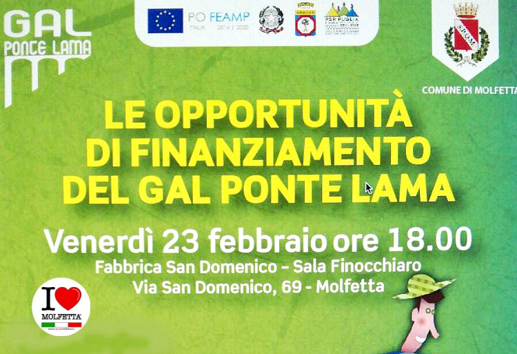 A Molfetta il GAL Ponte Lama presenta tutte opportunita' di finanziamento