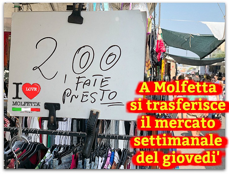 A Molfetta si trasferisce il mercato settimanale del giovedi'