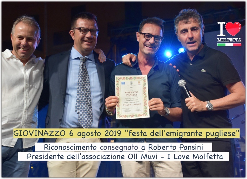 Festa Regionale dei Pugliesi nel Mondo: riconoscimento per Molfetta #ilovemolfetta