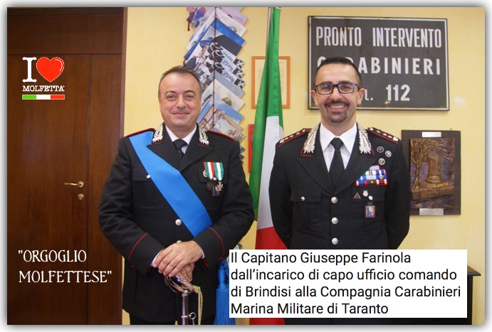 Prestigioso incarico per un molfettese: il Capitano Giuseppe Farinola al comando della C.C. per la M.M. di Taranto