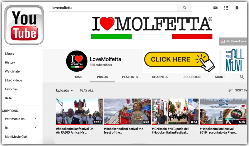 Oltre mille visualizzazioni sul canale YouTube #ilovemolfetta per i video dell ' #hobokenitalianfestival2019