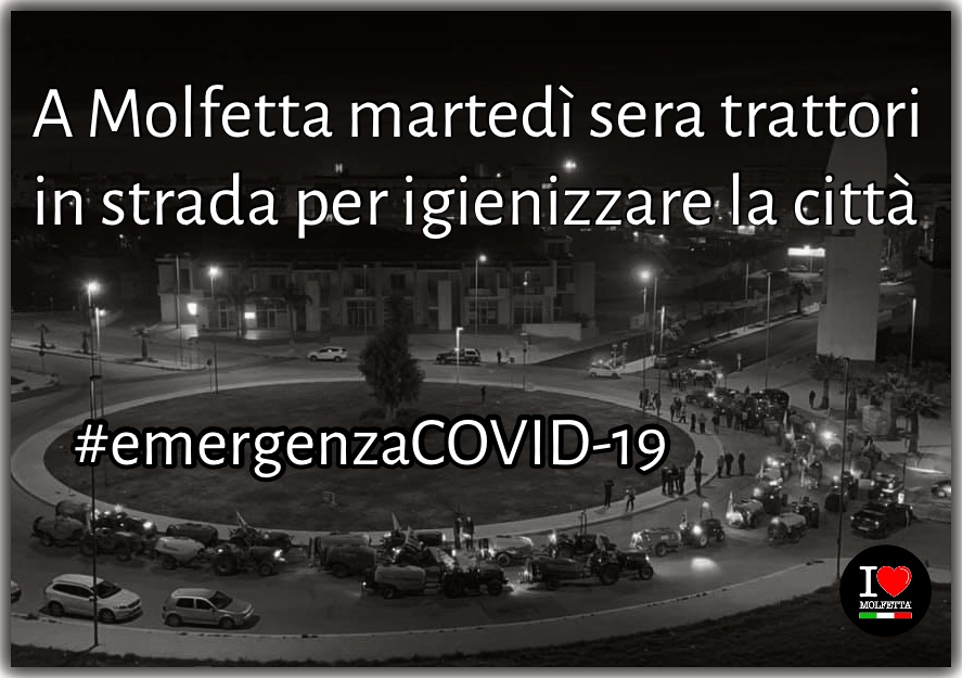 A Molfetta martedi' sera trattori in strada per igienizzare la citta'