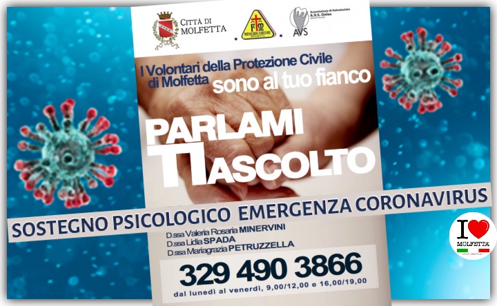 A Molfetta attivo il Servizio di Supporto Psicologico Emergenza Covid19