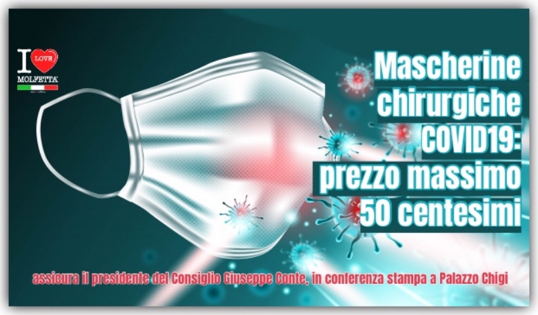 Mascherine chirurgiche COVID19: prezzo massimo  50 centesimi