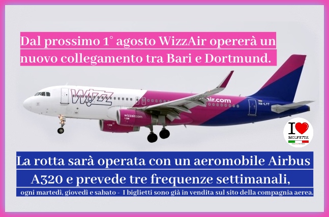 WizzAir avra' un nuovo collegamento tra Bari e Dortmund