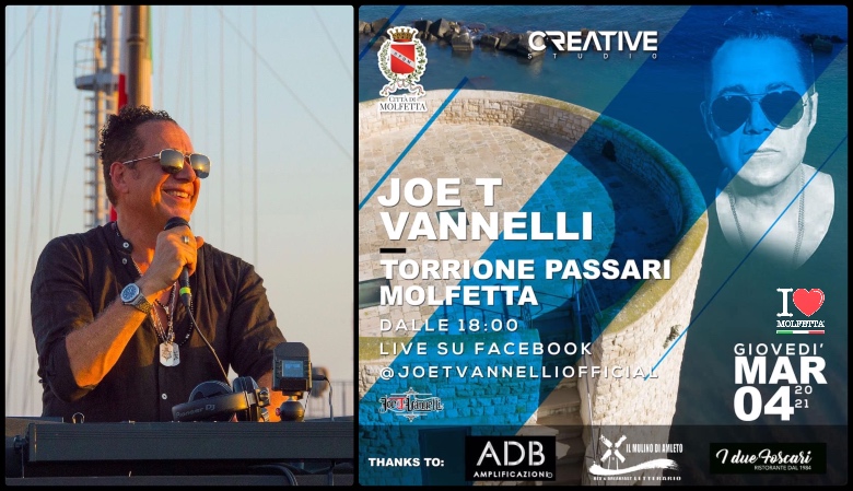 Joe T Vannelli a Molfetta: dal Torrione Passari in live streaming 