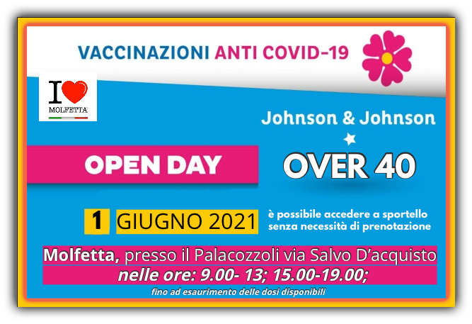 A Molfetta: Open Day per il vaccino dedicato agli over 40 