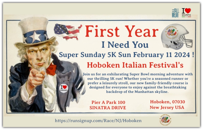 I Need You: Super Sunday 5K, February 11, by Hoboken Italian Festival NJ