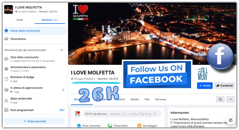 Pagina facebook del gruppo I Love Molfetta superati i 26K follower